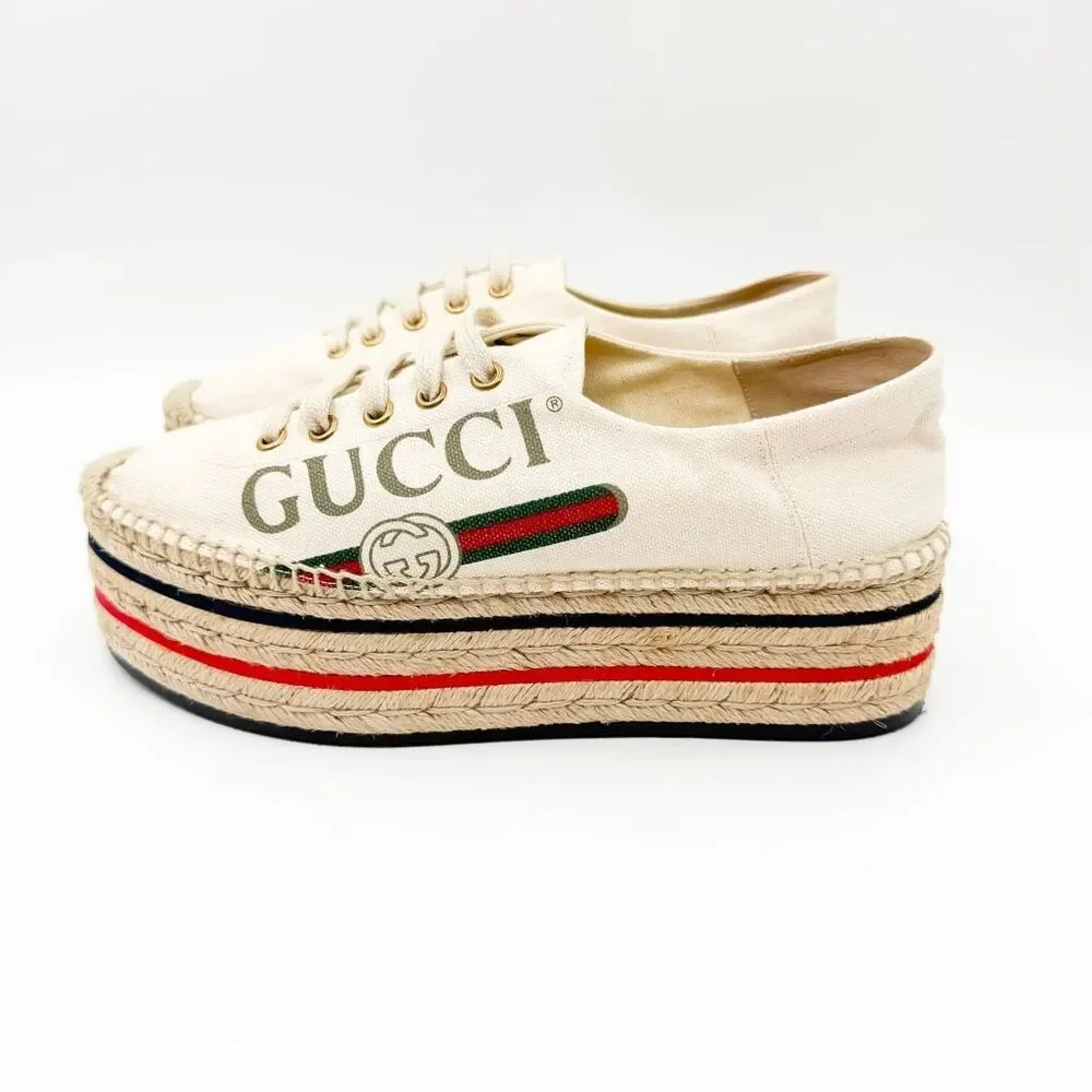 Gucci Lilibeth GG Platform Espadrille Sneakers Size 38 US 8 Women